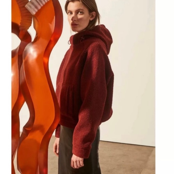 Vince Maroon Sherpa Knit Scuba Hoodie Pullover XS Oversized - Picture 3 of 9